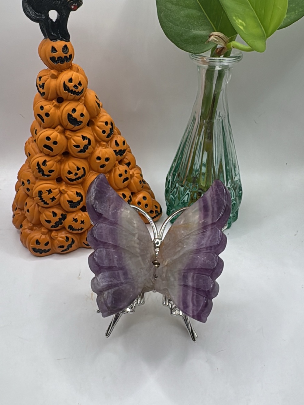 Handcrafted Purple fluorite Butterfly Stone Sculpture - Home Art